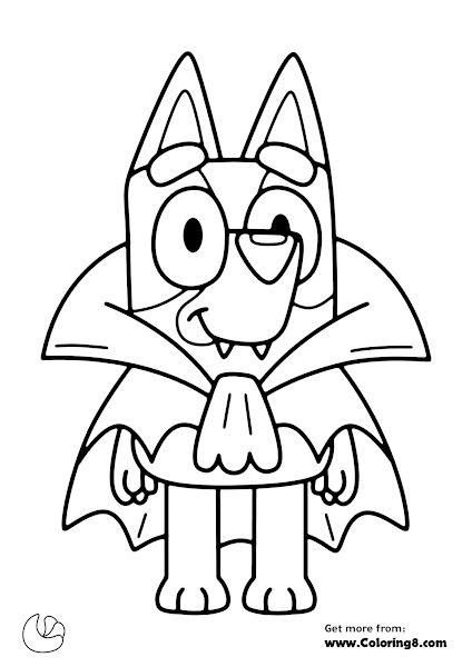 Bluey as dracula in halloween coloring pages download as png or pdf from coloringâ halloween coloring pages free halloween coloring pages cute coloring pages