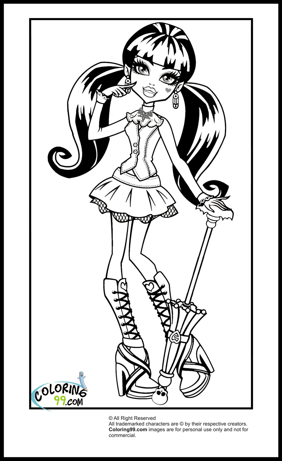 Monster high draculaura coloring pages team colors