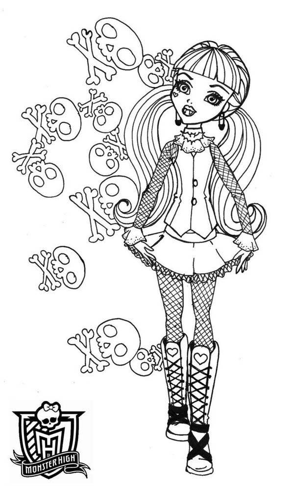 Skull of draculaura in monster high coloring page color luna