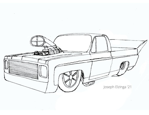 Truck dragster coloring page