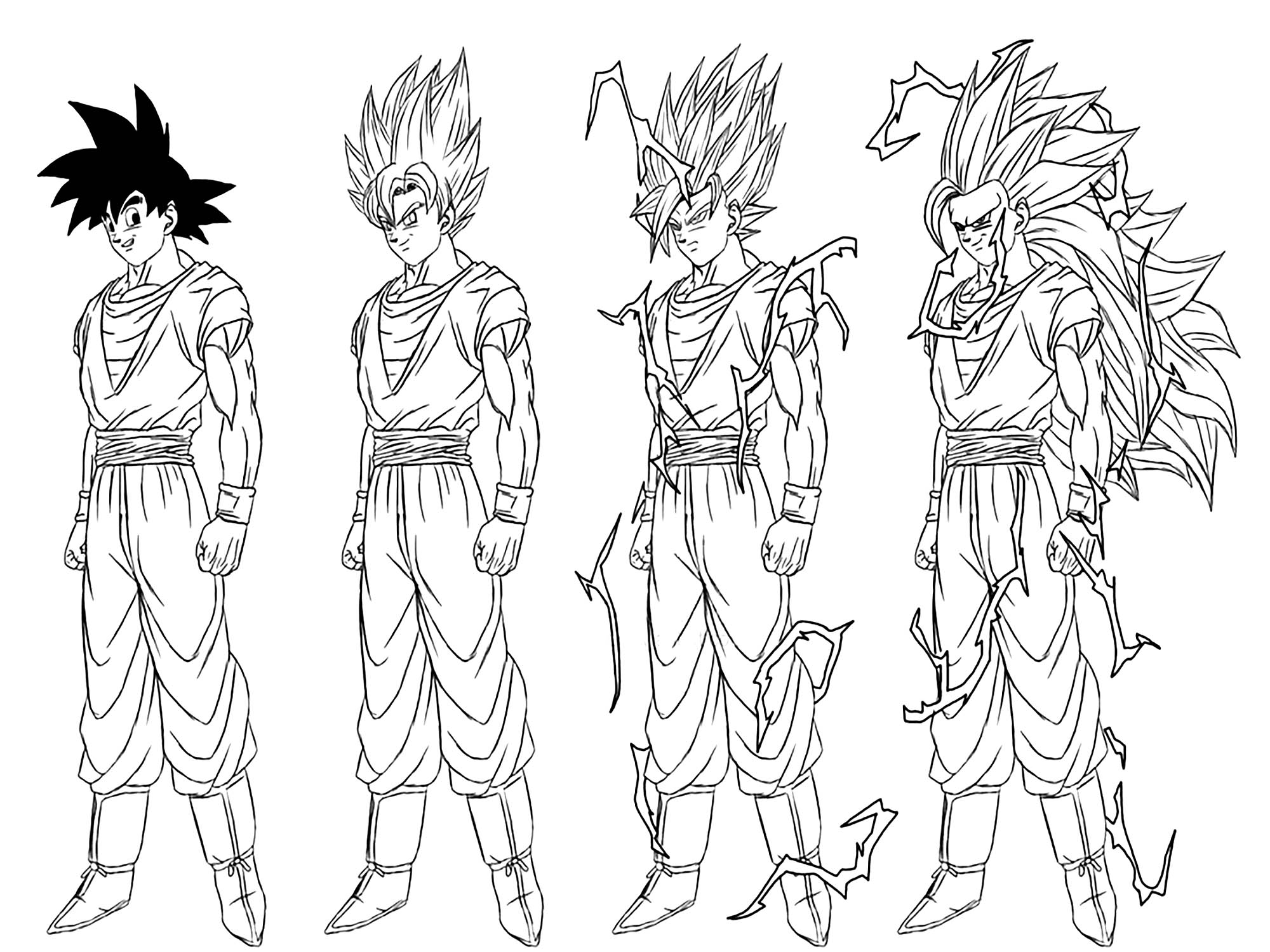 Transformation from songoku to son goku super saiyajin