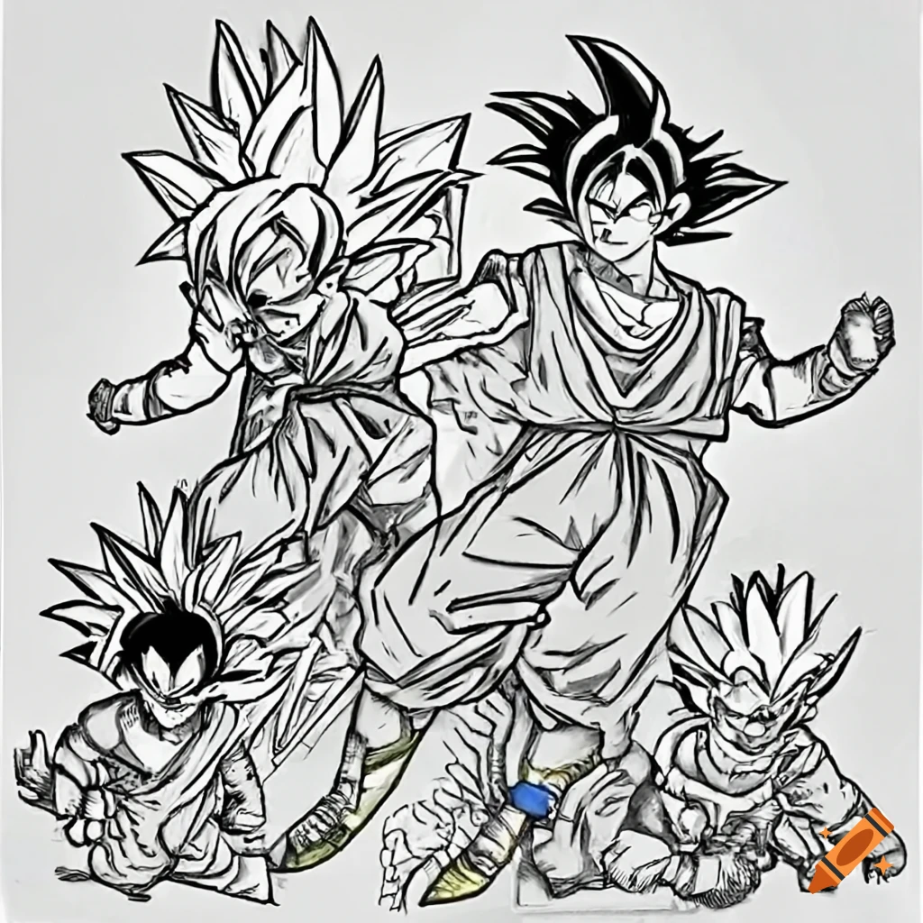 Coloring pages of goku and super saiyan characters from dragon ball z on