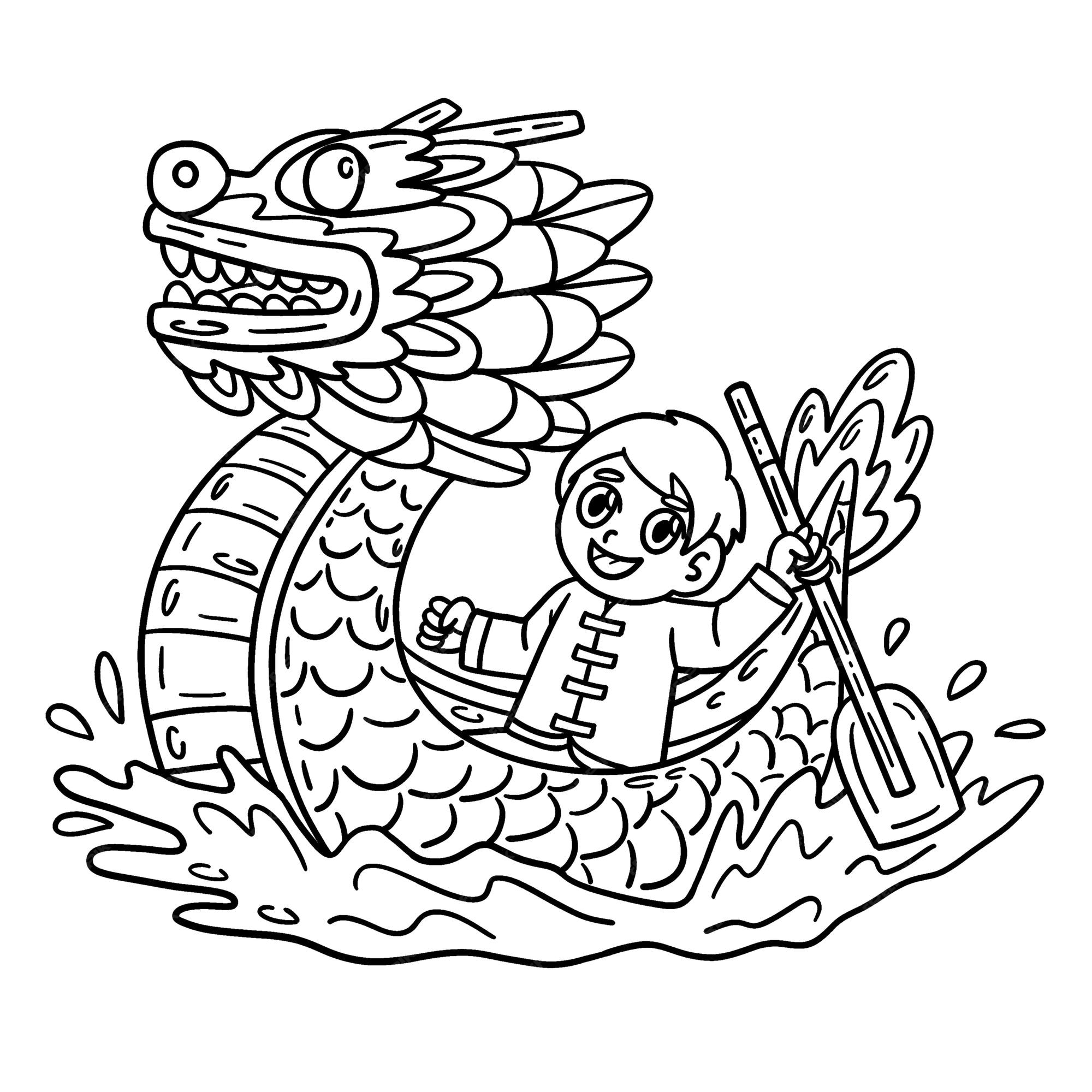 Premium vector a cute and funny coloring page of a dragon boat provides hours of coloring fun for children color this page is very easy suitable for little kids and toddlers