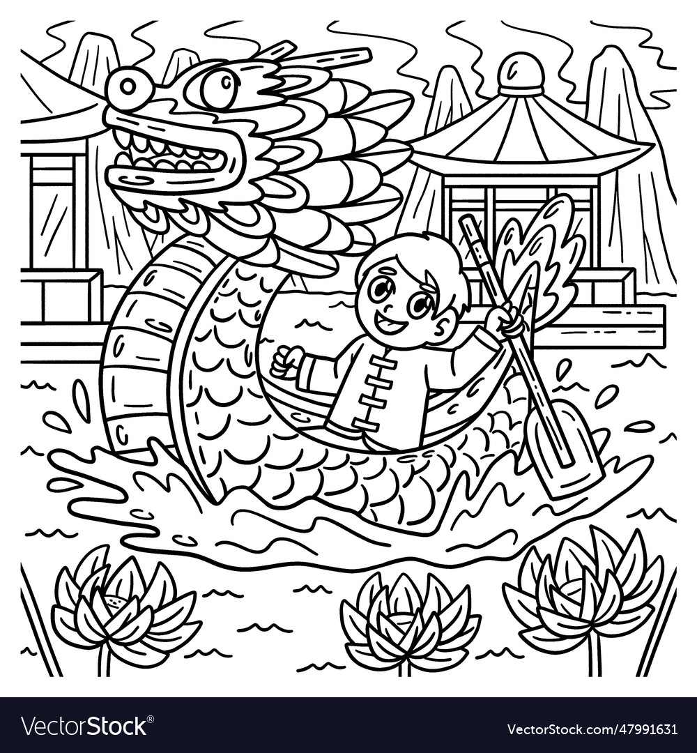 Year of the dragon boat kids coloring page vector image