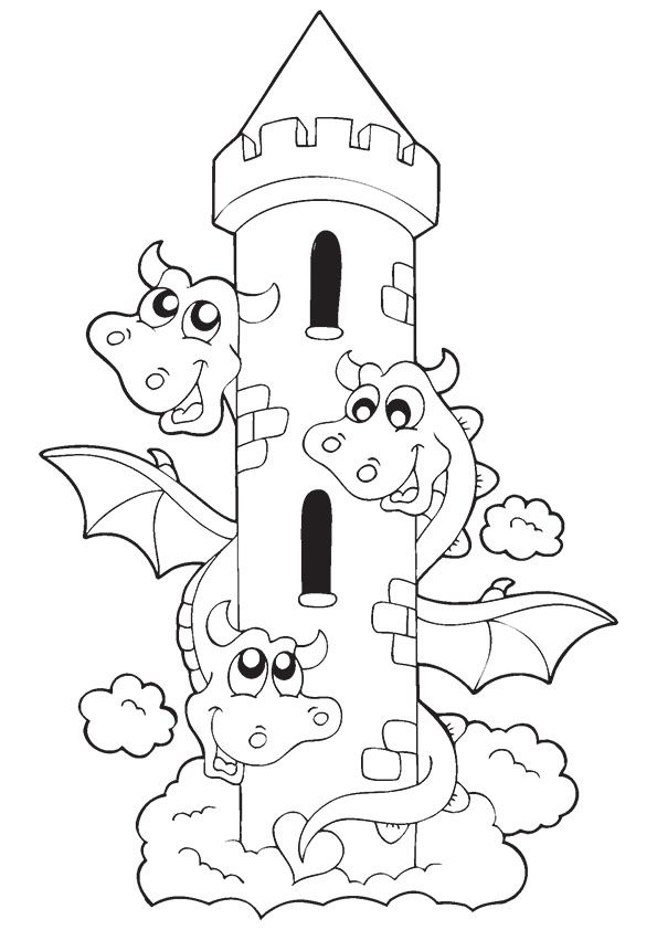 Funny dragon tower dragon coloring page cute coloring pages cartoon coloring pages