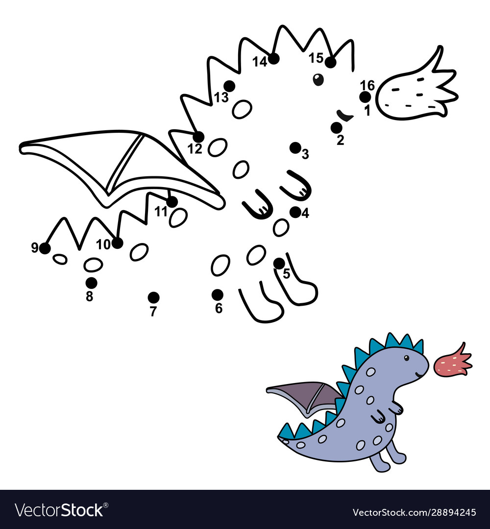 Connect dots and draw a cute little dragon vector image