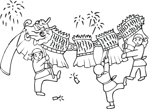 Kids playing chinese dragon dance coloring page free printable coloring pages