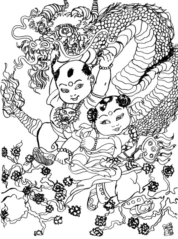 Art therapy coloring page china dragon dance