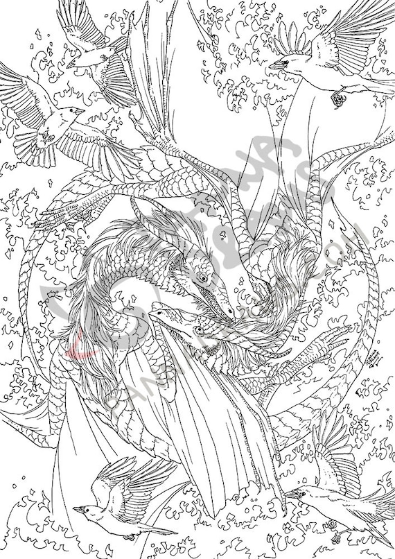 Dragon dance set of dragon coloring pages adult coloring book pages printable fantasy coloring for adults fantasy creature coloring