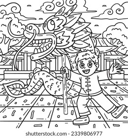 Year dragon dragon dance kids coloring stock vector royalty free