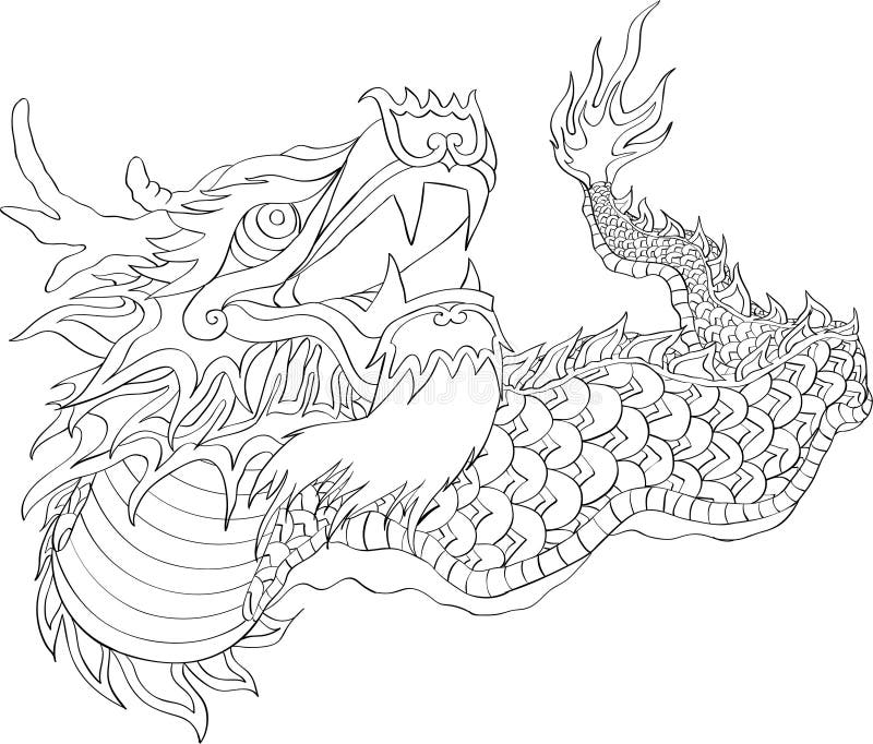 Chinese new year dragon dance with line art style stock vector