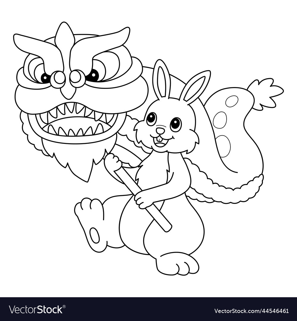 Rabbit dragon dancing isolated coloring page vector image