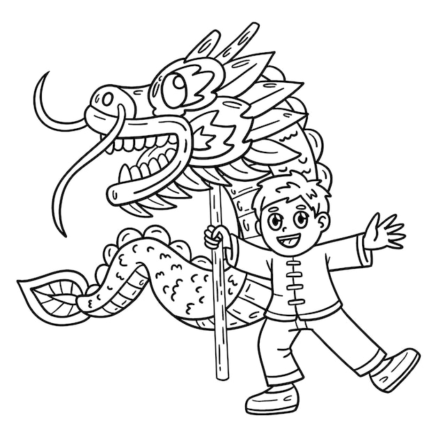 Premium vector a cute and funny coloring page of a dragon dance provides hours of coloring fun for children color this page is very easy suitable for little kids and toddlers