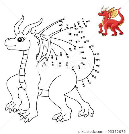 Dot to dot walking female dragon coloring page