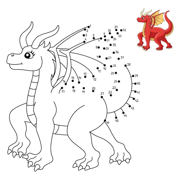 Premium vector dot to dot walking female dragon coloring page