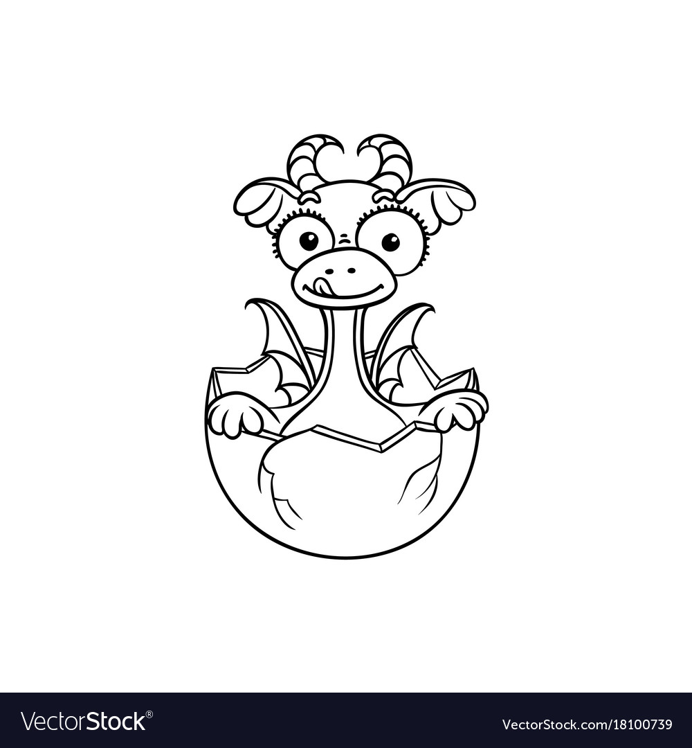 Flat dragon baby hatching from egg coloring vector image