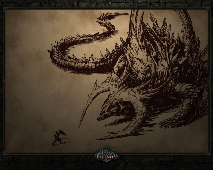 Black dragon and man game sketch pillars of eternity rpg k wallpaper hdwallpaper desktop pillars of eternity black dragon dragon illustration