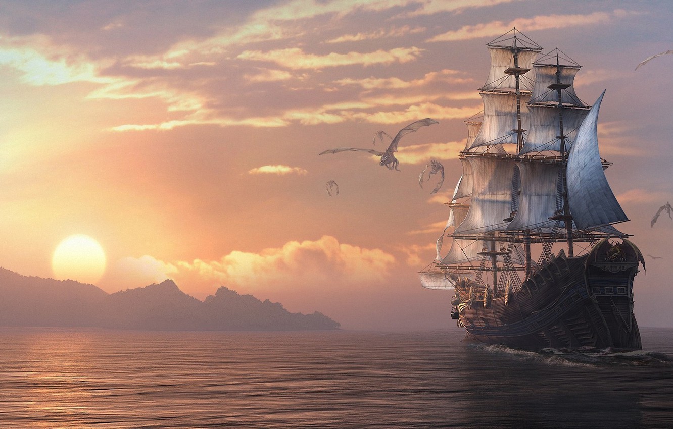 Wallpaper sea sunset ship sailboat dragons art dragon eternity dragons of eternity images for desktop section ñððñðññððºð