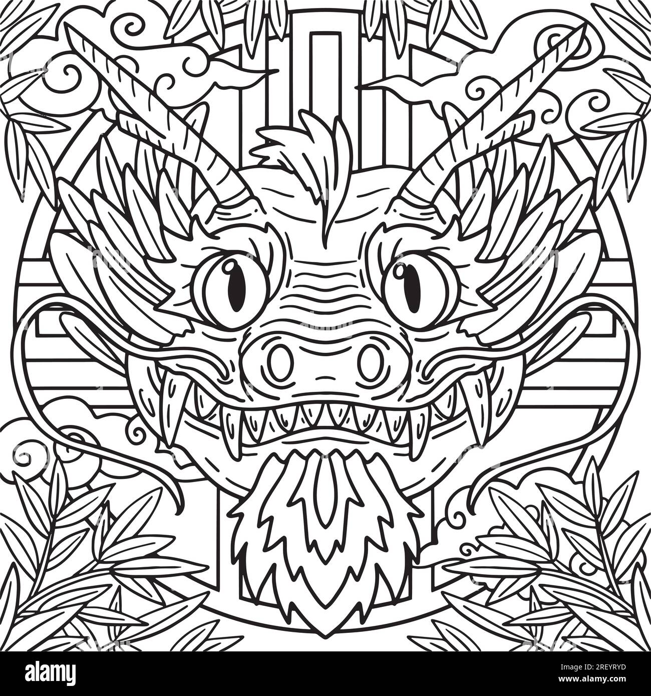 Year of the dragon dragon head kids coloring page stock vector image art