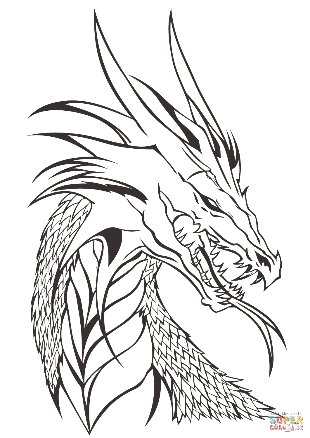 Dragon head coloring page free printable coloring pages