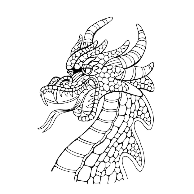 Dragon head with horns coloring page