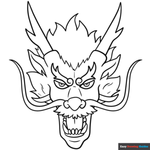 Chinese dragon head and face coloring page easy drawing guides