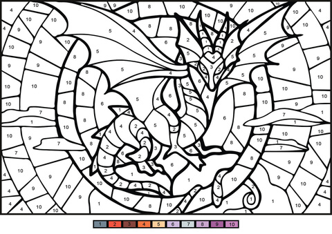 Dragon color by number free printable coloring pages