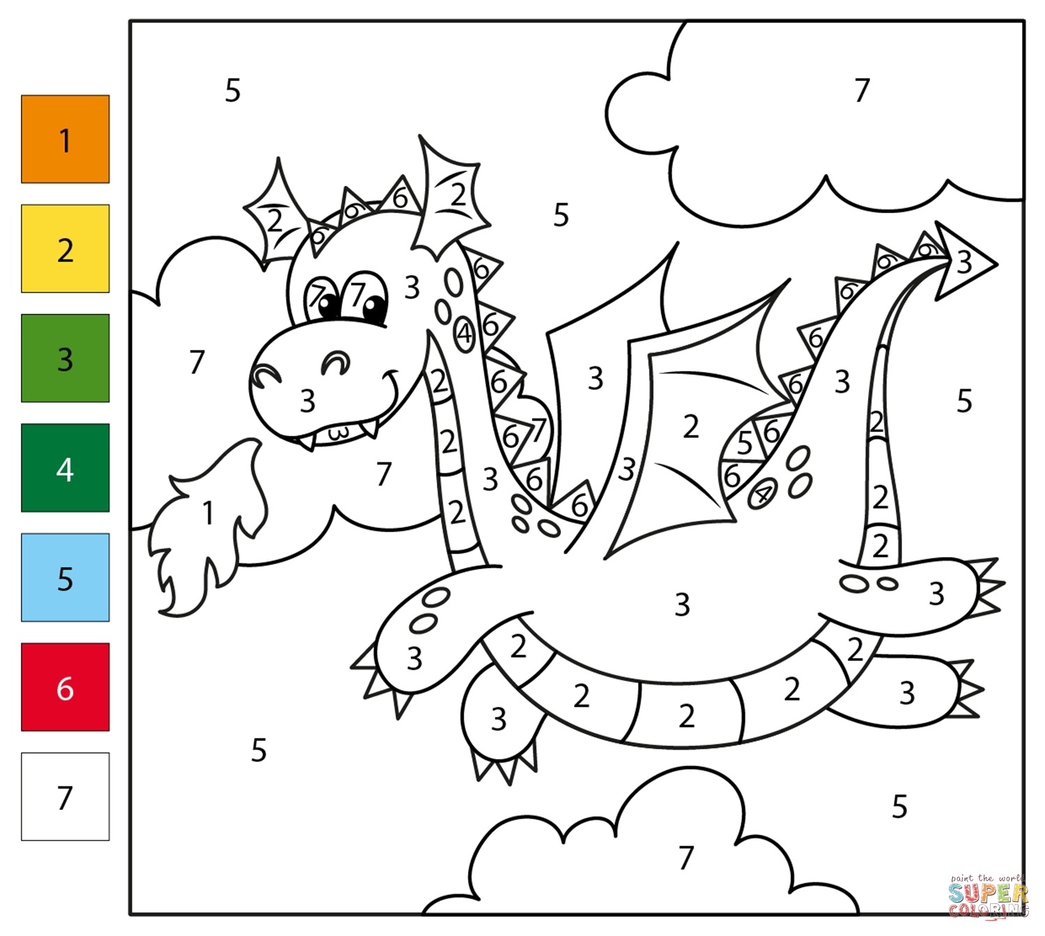 Dragon color by number free printable coloring pages