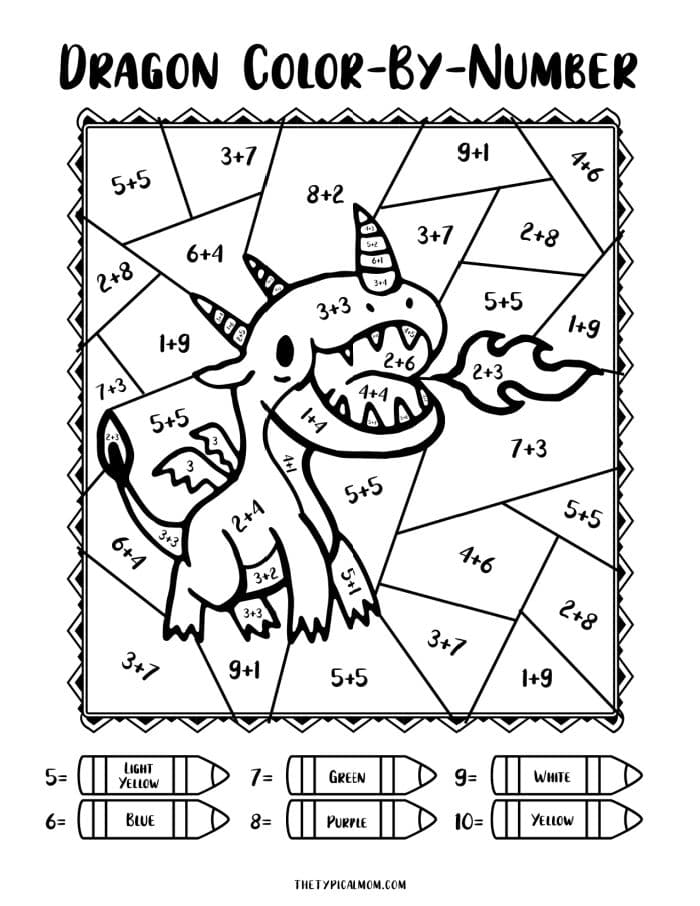 Free color by number dragon printables