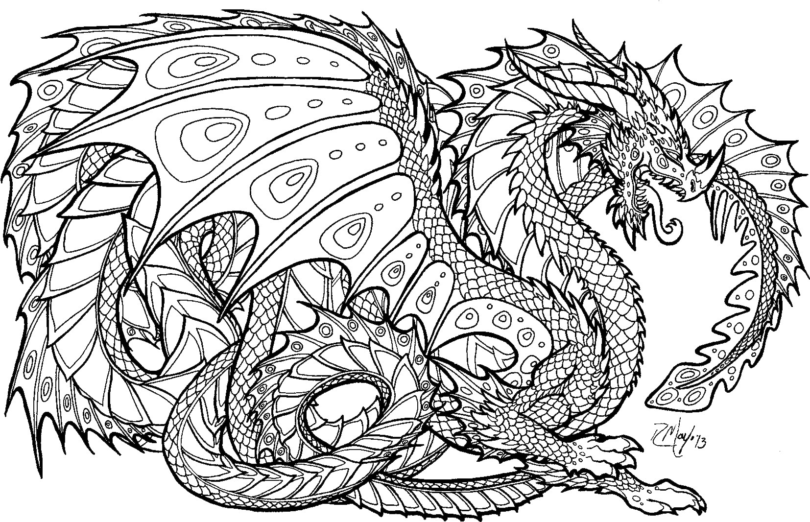 Realistic dragon coloring pages for adults coloring