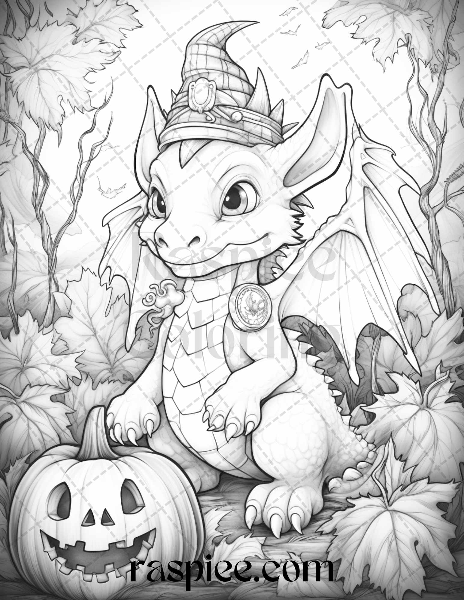 Cute pumpkin dragons graycale coloring pages for adults and kids p â coloring