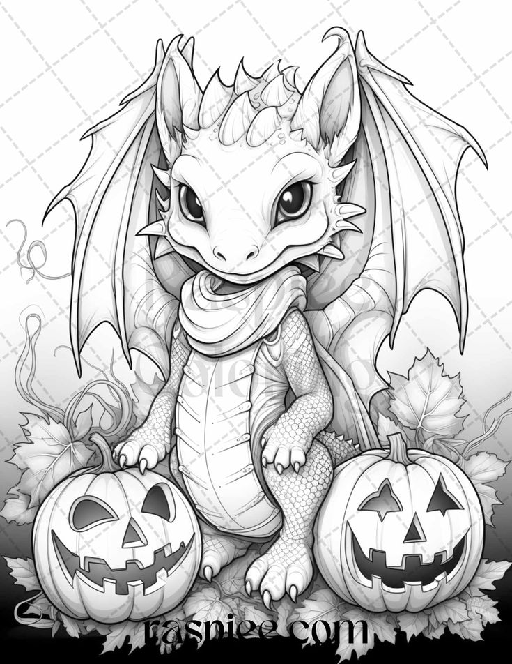 Cute pumpkin dragons graycale coloring pages for adults and kids p coloring book t halloween coloring sheets baby dragon t