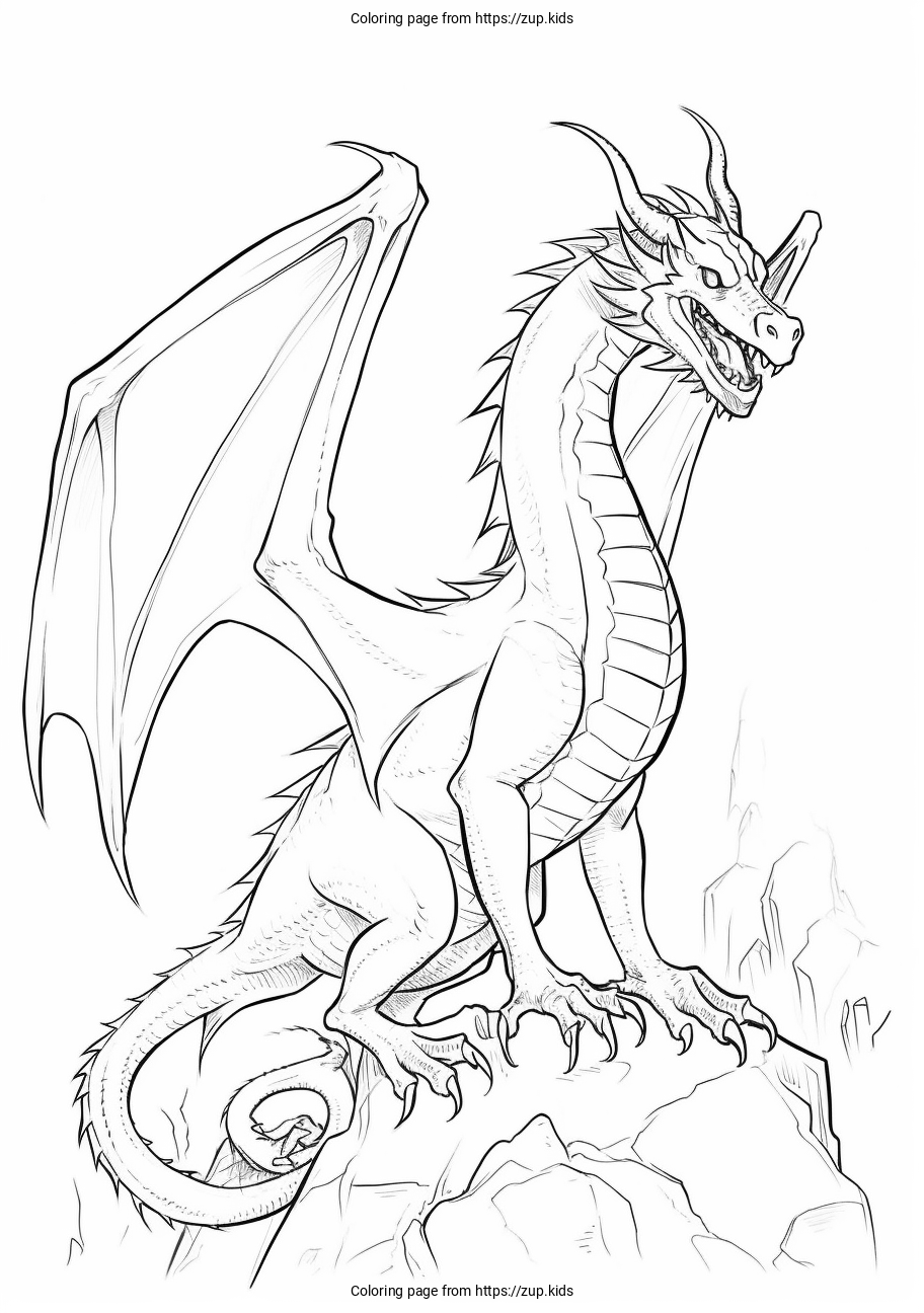 Realistic dragon coloring page from