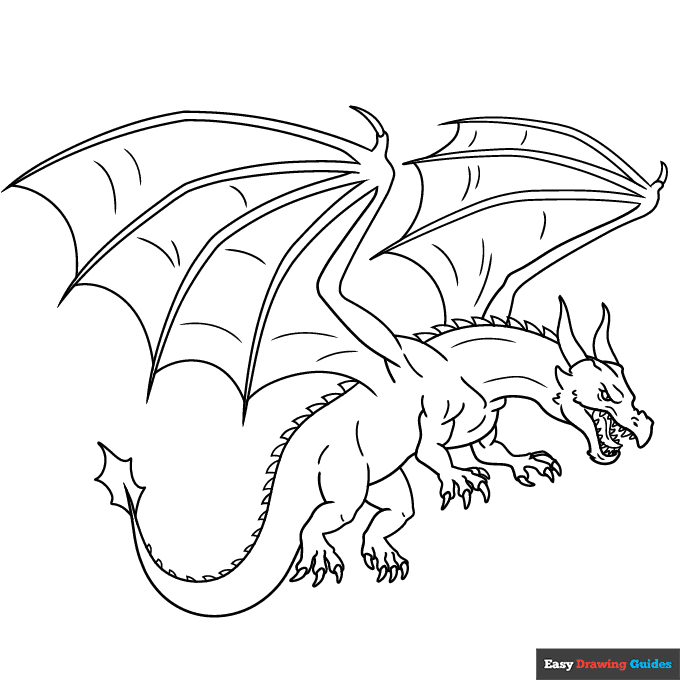 Realistic dragon coloring page easy drawing guides