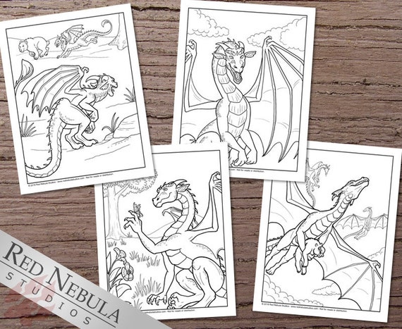 Digital download dragon coloring book printable coloring pages shella the dragon color pages for older kids and adults