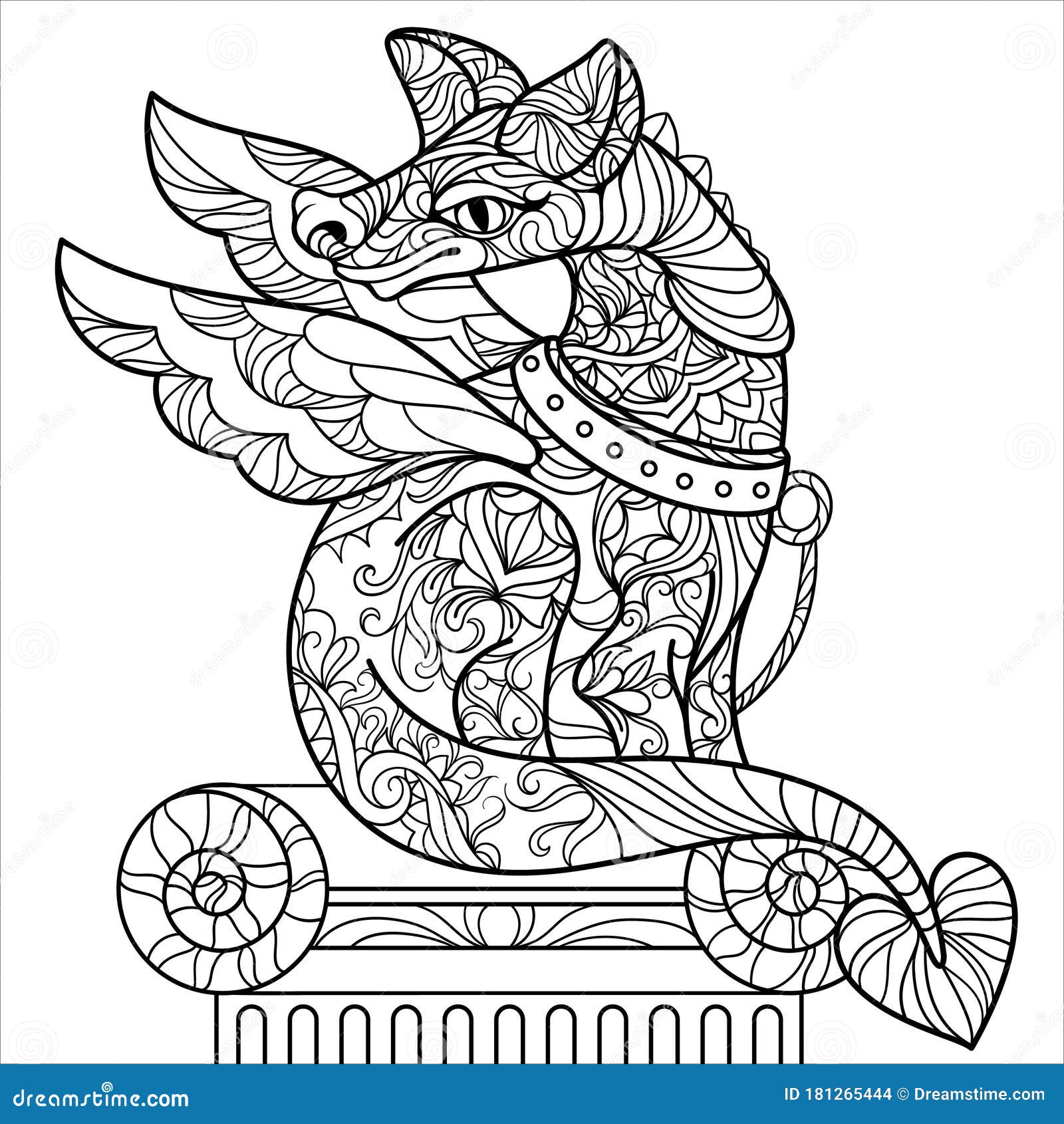 Dragon statue coloring page anti stress stock illustration