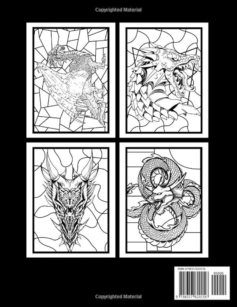 Stained glass dragons coloring book adult coloring book for stress relief relaxation and fun villar madison books