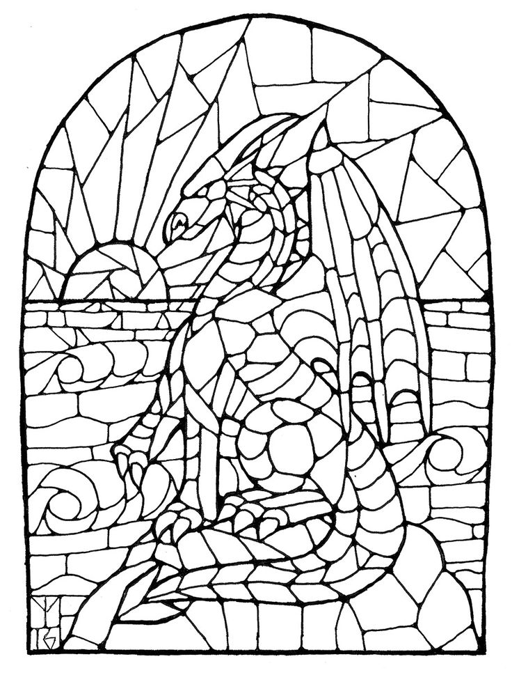 Dragon stain glasszentangle template dragon coloring page medieval stained glass stained glass patterns