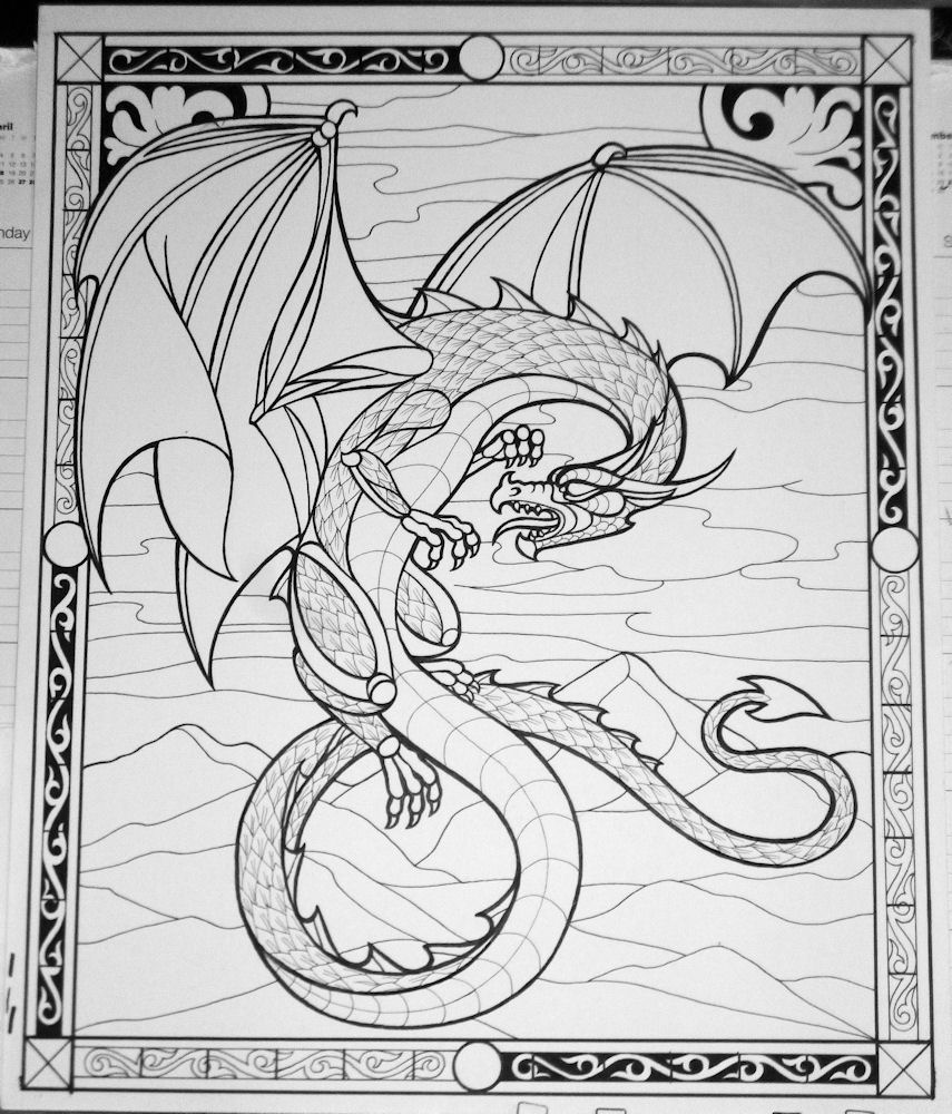 Stained glass dragon window wip â