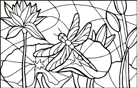 Dragonfly stained glass coloring page free printable coloring pages