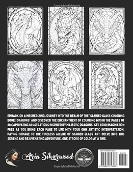 Stained glass dragons stress relieving coloring book for adults stained glass coloring books silverwood aria books