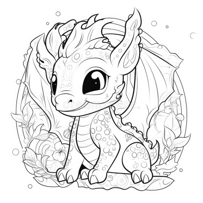 Cute dragon coloring book page on white background stock illustration