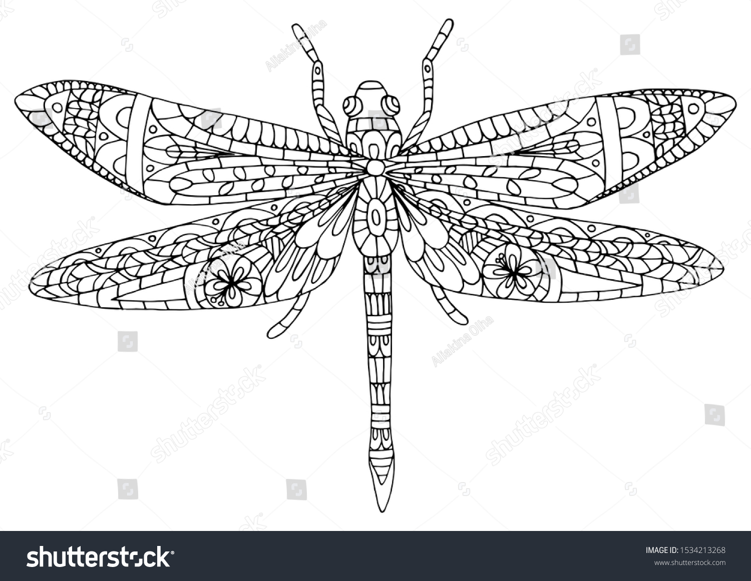 Outline dragonfly antistress coloring book coloring stock illustration