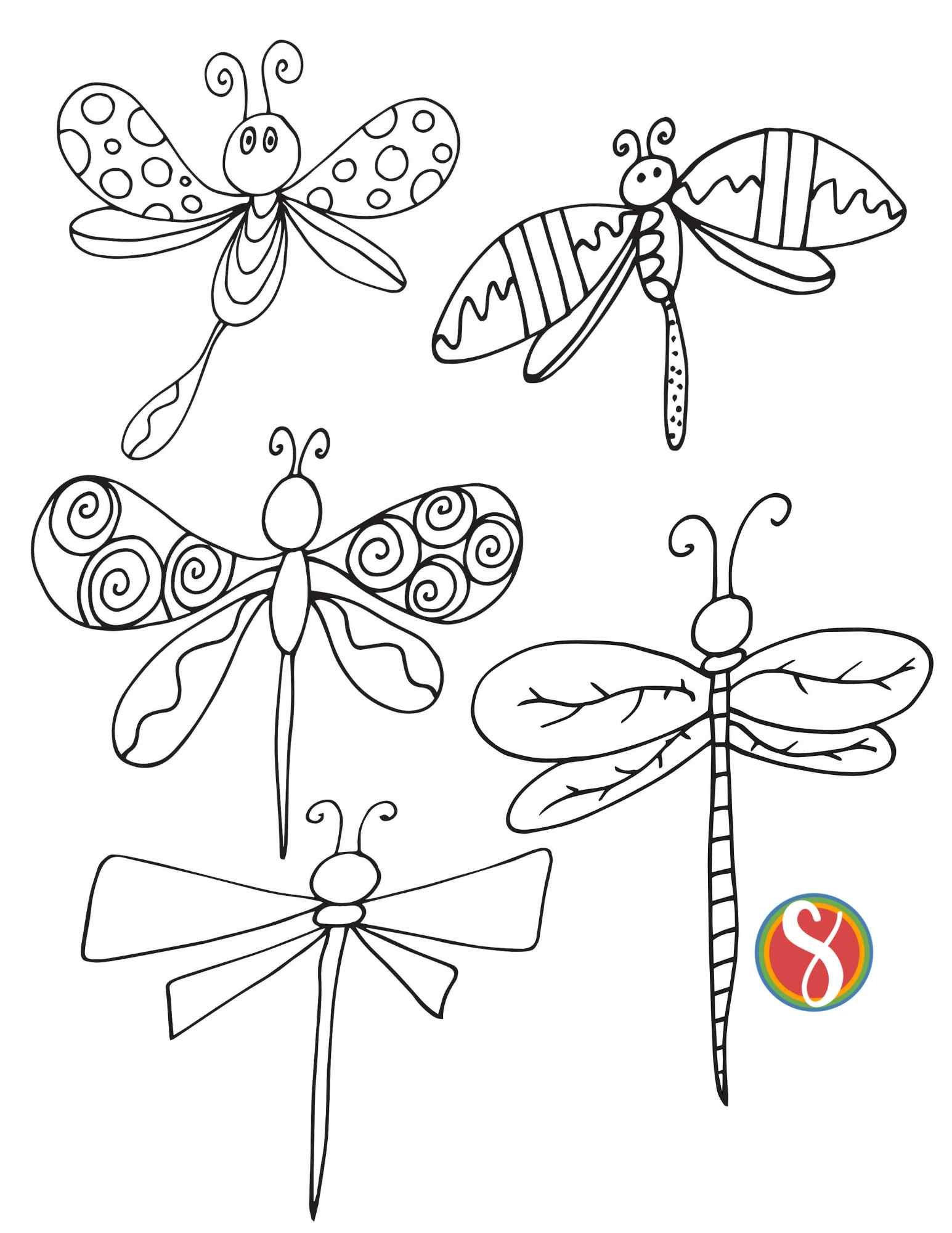 Free dragonfly coloring pages â stevie doodles