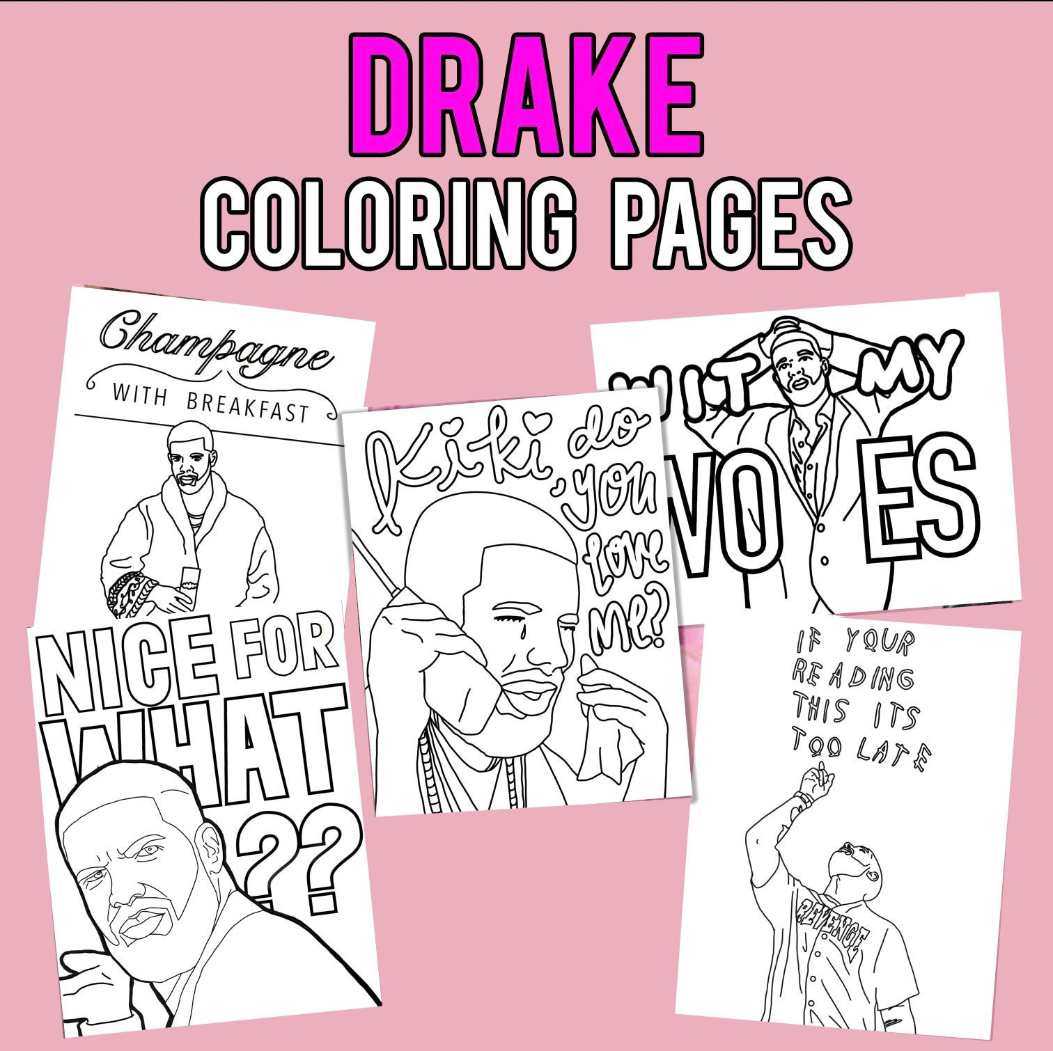 Drake inspired coloring sheets bundle instant digital download