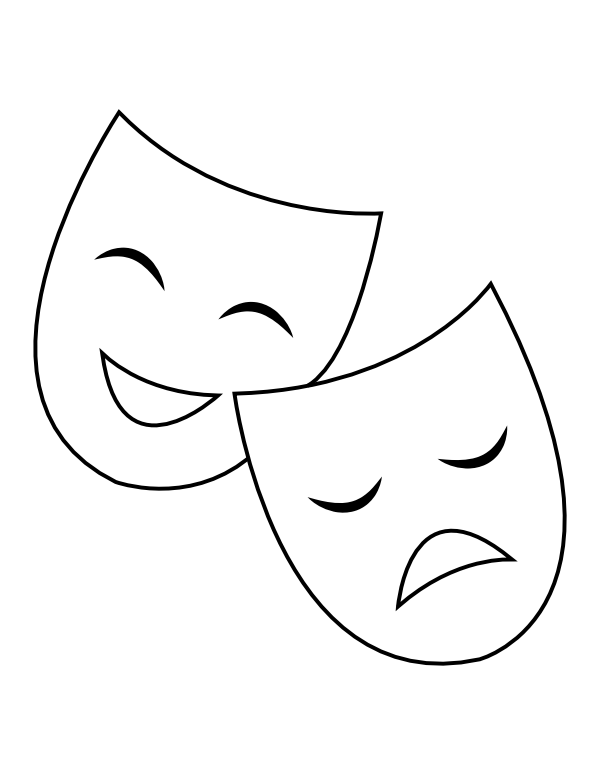 Printable drama masks coloring page