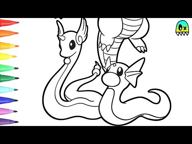 Pokemon coloring pages dratini evolution to dagonite i fun colouring videos for kids