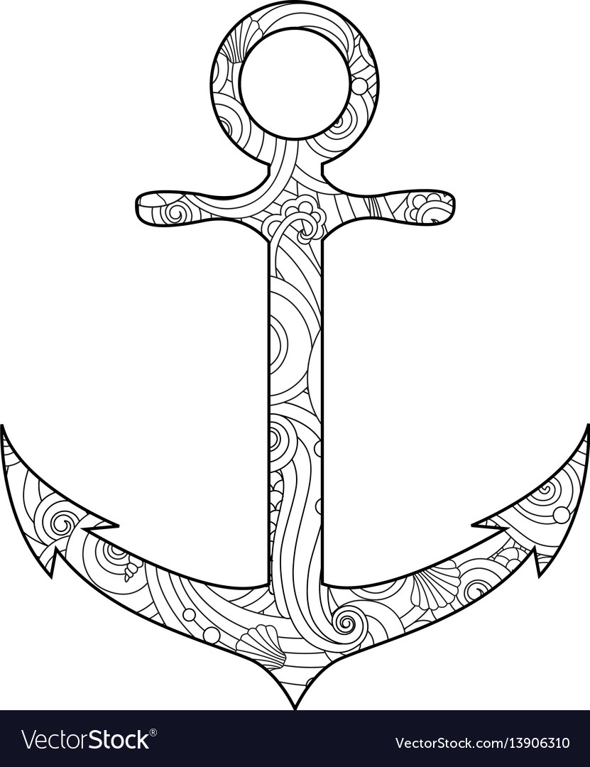 Coloring page with anchor isolated on white vector image