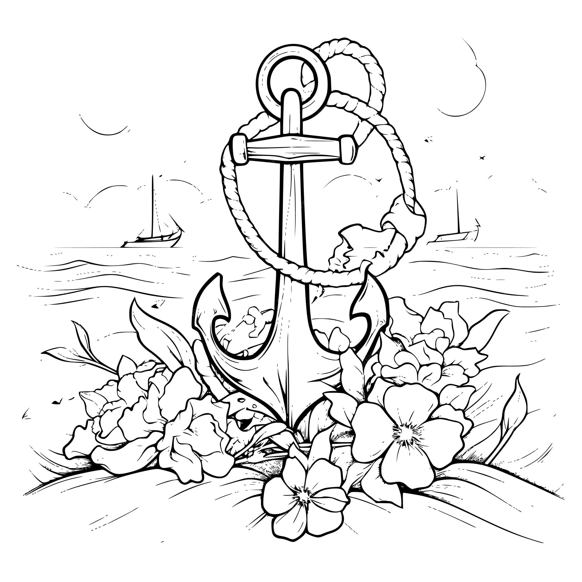 Premium vector boat anchor coloring pages drawing for kids