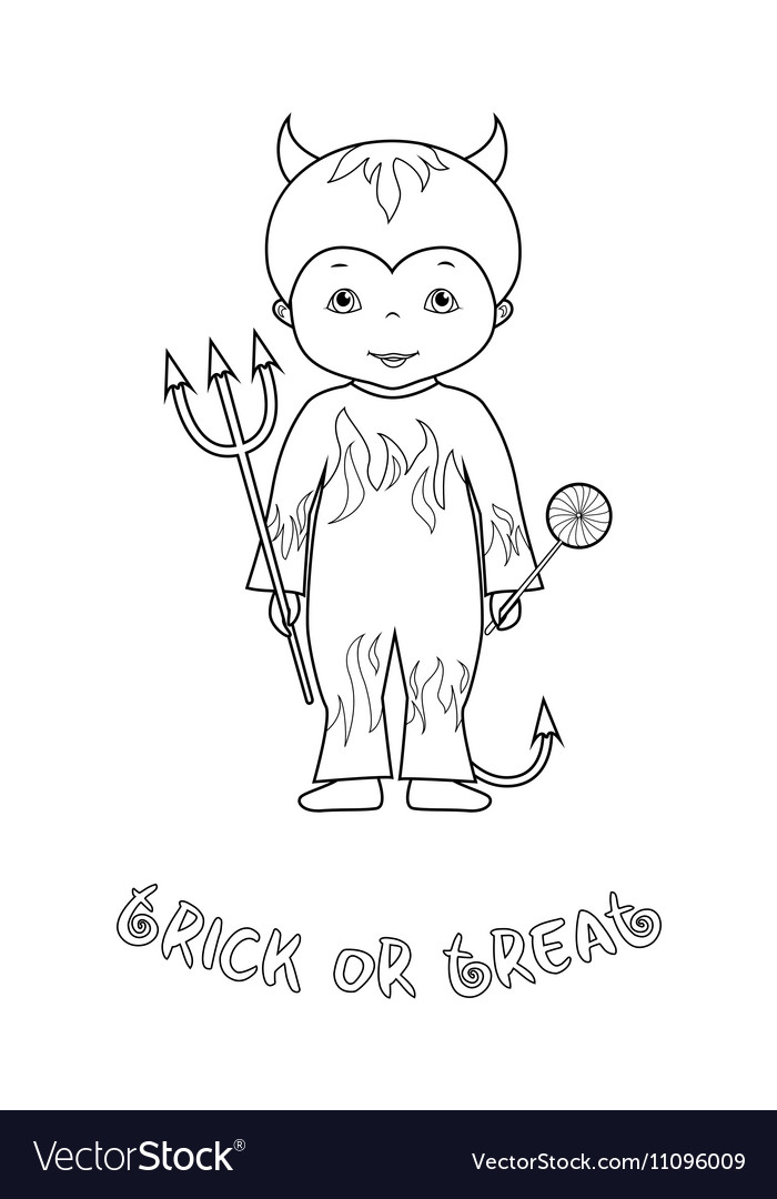 Halloween coloring page with cute devil royalty free vector